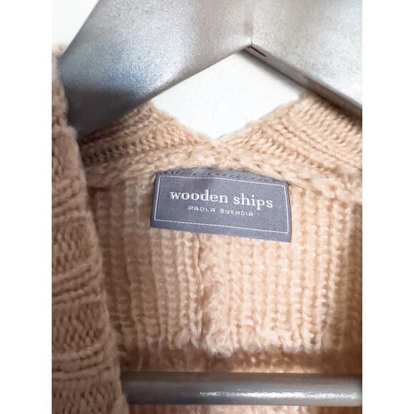 Wooden Ships Open Cardigan Sweater Knit Fuzzy Textured S/L Tan Camel Cozy - Picture 3 of 5